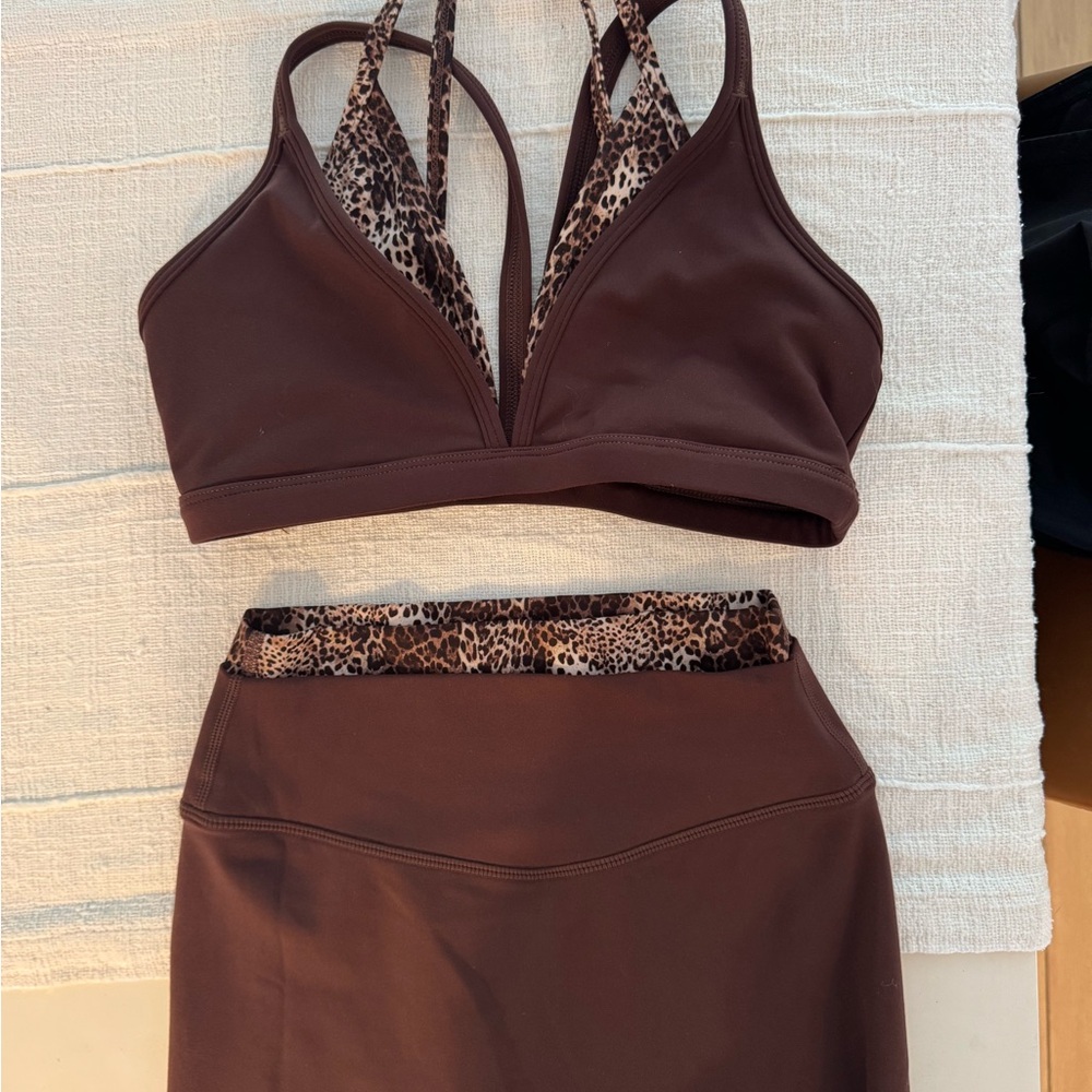 Liaison the Label Brown Leopard-Trim Sports Bralette and Pant set- Worn once
